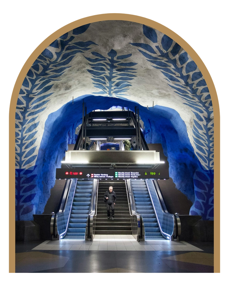 Bilden visar en bild ur världens längsta konstutställning, den du kan uppleva när du åker tunnelbana i Stockholm
